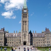 Tourists in front of Ottawa Parliament