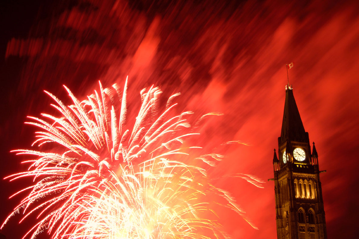 Fireworks on parliament hill during Canada Day celebrations